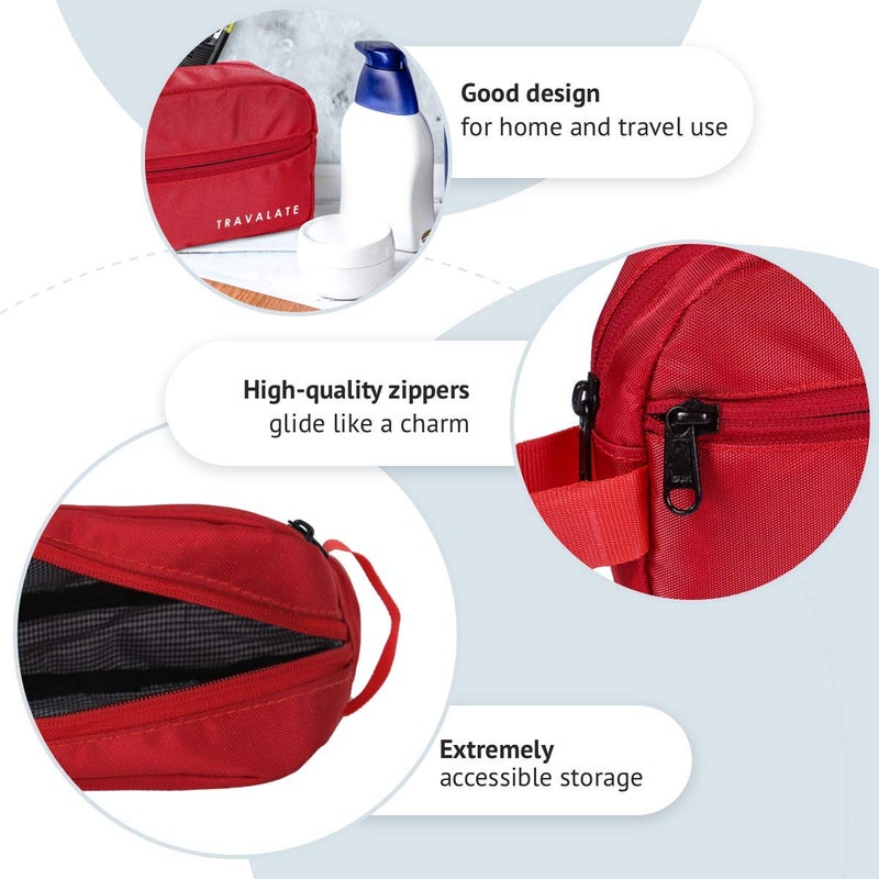 TRAVALATE Polyester Toiletry Travel Bags Makeup Shaving Kit Pouch for Men & Women, Single Part Multipurpose kit Bag for Toiletrys - Red - Image 4