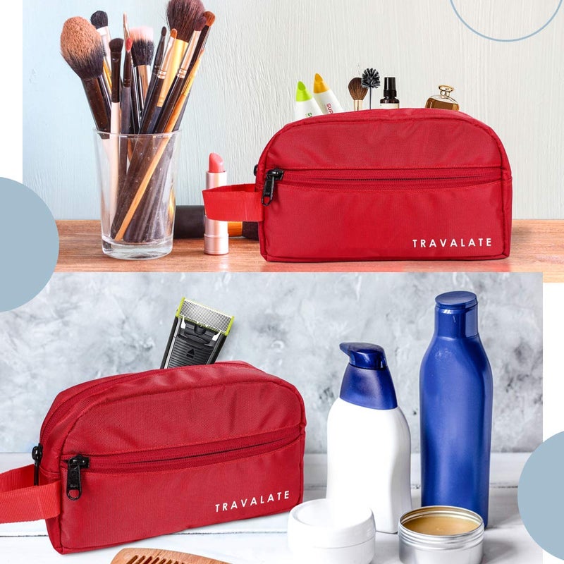 TRAVALATE Polyester Toiletry Travel Bags Makeup Shaving Kit Pouch for Men & Women, Single Part Multipurpose kit Bag for Toiletrys - Red - Image 5