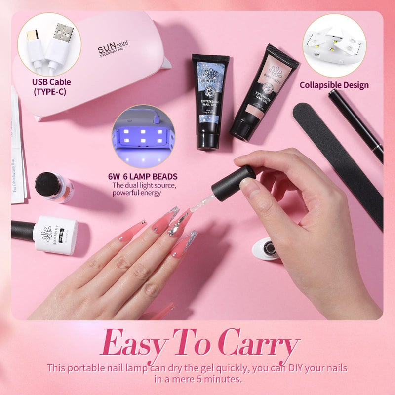 BORN PRETTY Poly Nail Extension Gel Kit-6 Colors Poly Nails Gel Kit Nude Clear Jelly Pink All In One Kit Builder Glue Gel with Nail Lamp Base Top Coat Set Nail Forms French Manicure Set for Beginner Starter DIY at Home Mother's Day Gifts - Image 4