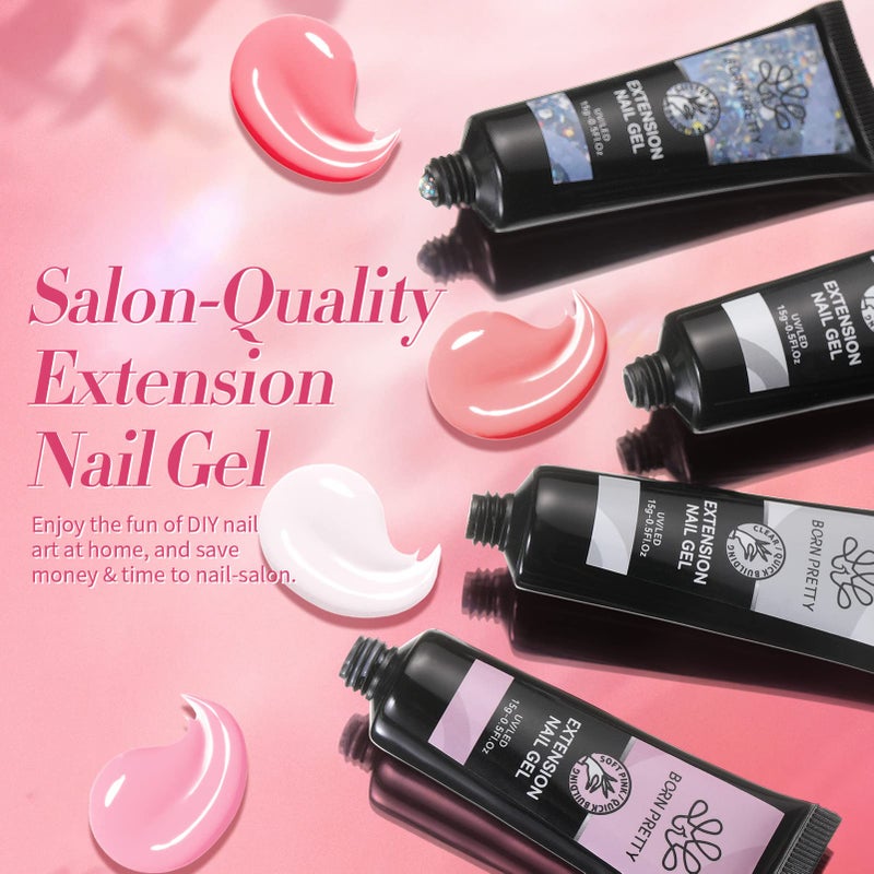 BORN PRETTY Poly Nail Extension Gel Kit-6 Colors Poly Nails Gel Kit Nude Clear Jelly Pink All In One Kit Builder Glue Gel with Nail Lamp Base Top Coat Set Nail Forms French Manicure Set for Beginner Starter DIY at Home Mother's Day Gifts - Image 3