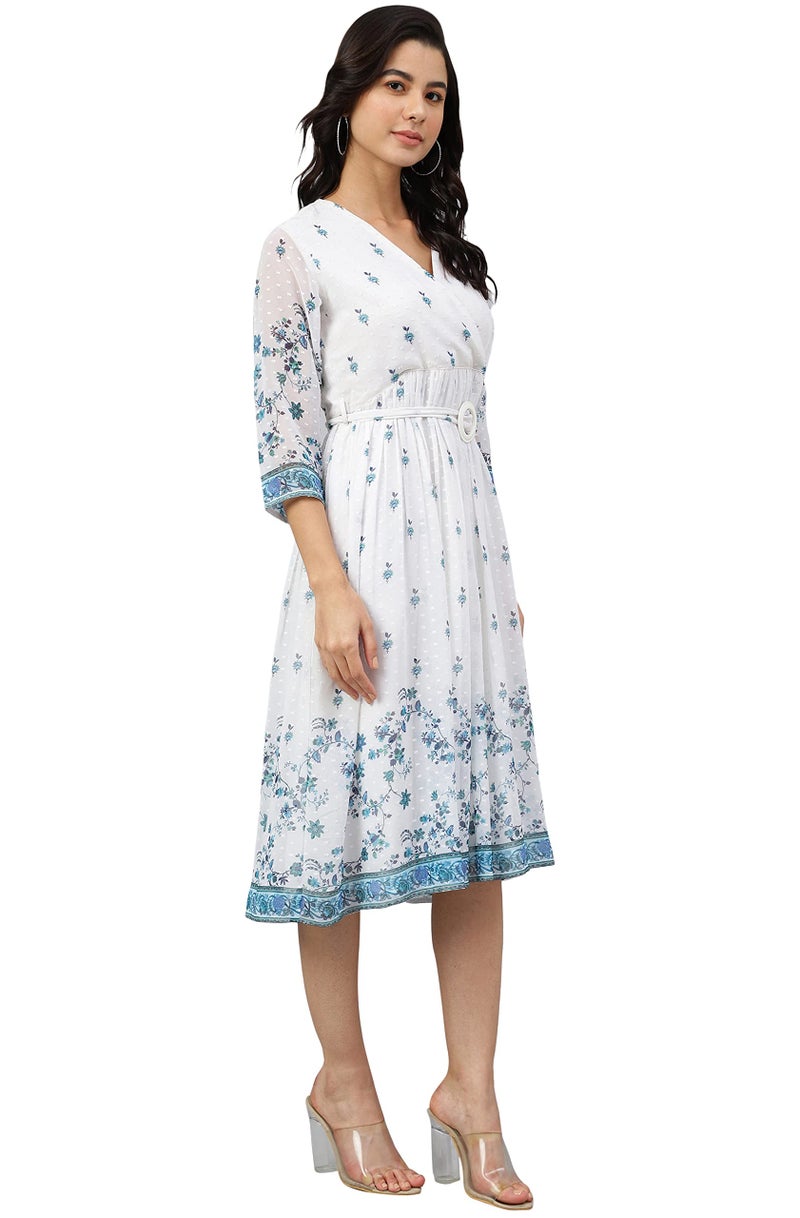 Janasya Women's White Georgette Digital Print Flared Western Dress(JNE4046-DR-XXXL) - Image 5