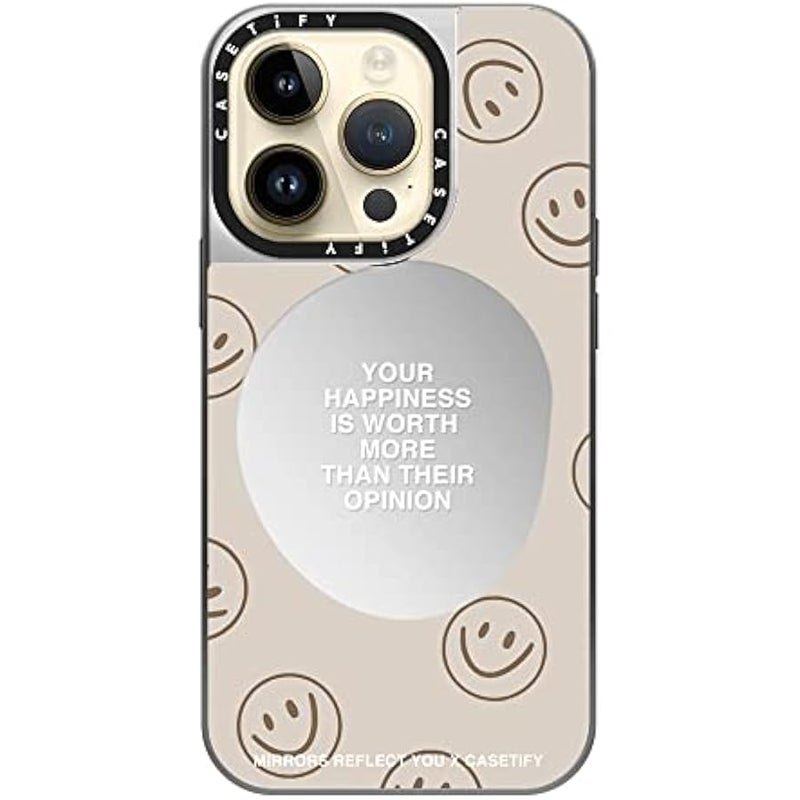 Casetify Mirror Case for iPhone 14 Pro Compatible with Magsafe - Happiness for What It's Worth by Mirrors Reflect You - Silver on Silver - Image 4