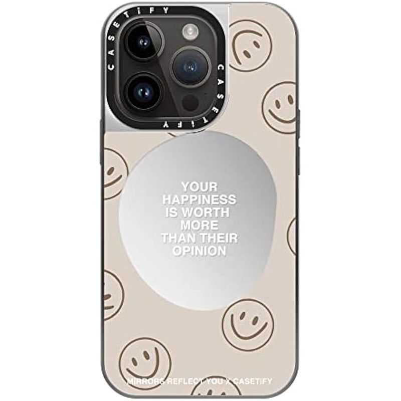 Casetify Mirror Case for iPhone 14 Pro Compatible with Magsafe - Happiness for What It's Worth by Mirrors Reflect You - Silver on Silver - Image 3