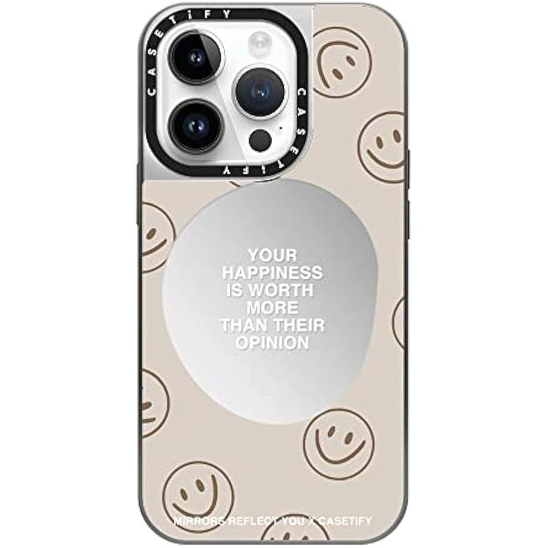 Casetify Mirror Case for iPhone 14 Pro Compatible with Magsafe - Happiness for What It's Worth by Mirrors Reflect You - Silver on Silver - Image 2