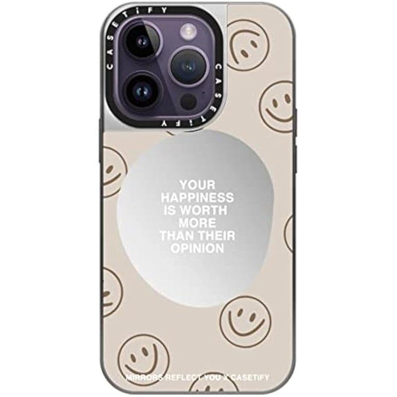 Casetify Mirror Case for iPhone 14 Pro Compatible with Magsafe - Happiness for What It's Worth by Mirrors Reflect You - Silver on Silver - Image 1