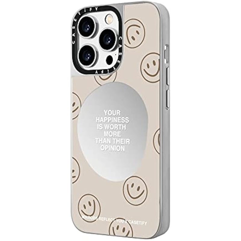 Casetify Mirror Case for iPhone 14 Pro Compatible with Magsafe - Happiness for What It's Worth by Mirrors Reflect You - Silver on Silver - Image 5
