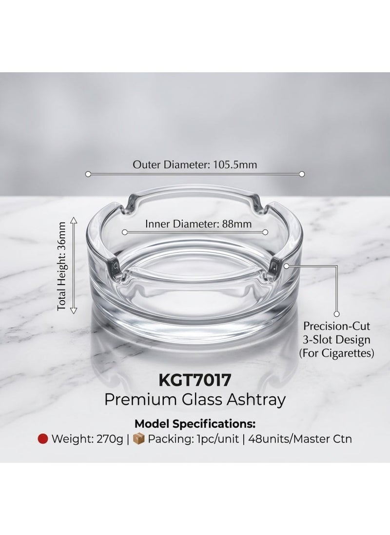Blinkmax Round Glass Ashtray with 3 Cigarette Slots, Heat Resistant Base for Home and Office Use - Transparent - 11x11x4 cm - Image 2