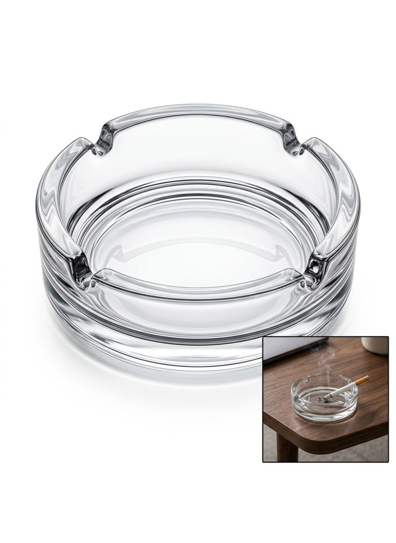 Blinkmax Round Glass Ashtray with 3 Cigarette Slots, Heat Resistant Base for Home and Office Use - Transparent - 11x11x4 cm - Image 5
