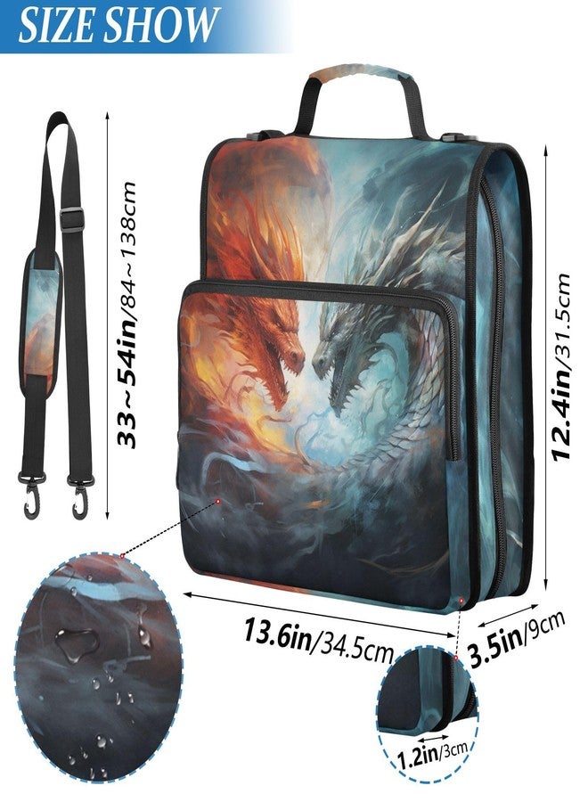 BOENLE 3 Ring Binder Zipper Binders Water-fire Dragons Expanding File Folder Bag with Shoulder Strap - Image 2
