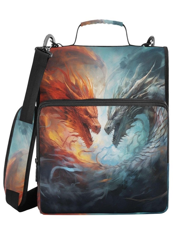 BOENLE 3 Ring Binder Zipper Binders Water-fire Dragons Expanding File Folder Bag with Shoulder Strap - Image 1