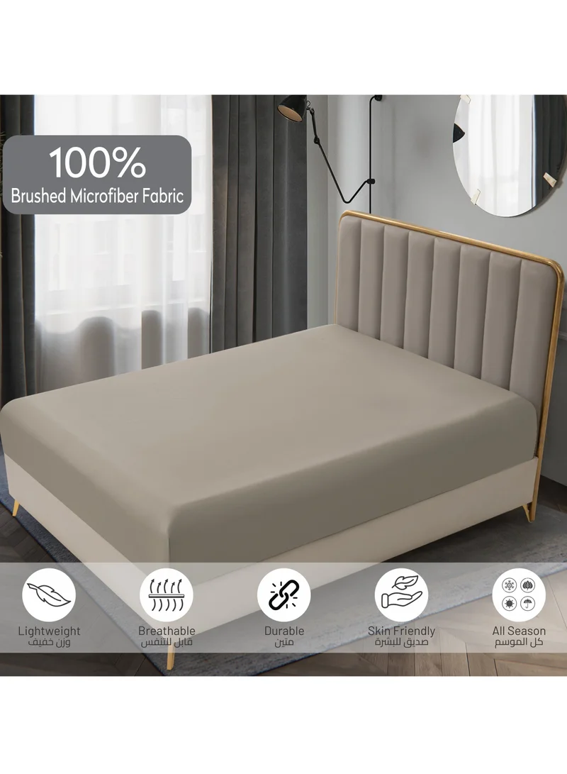 Donetella Bedding Fitted Sheet: 3-Pcs Super King Size Bed Fits(200 x 200 Cm)Solid Sheet With Pillowcases Set and Soft-Silky 35 Cm Extra Deep Brushed Microfiber Cooling Bed Sheet , Tan