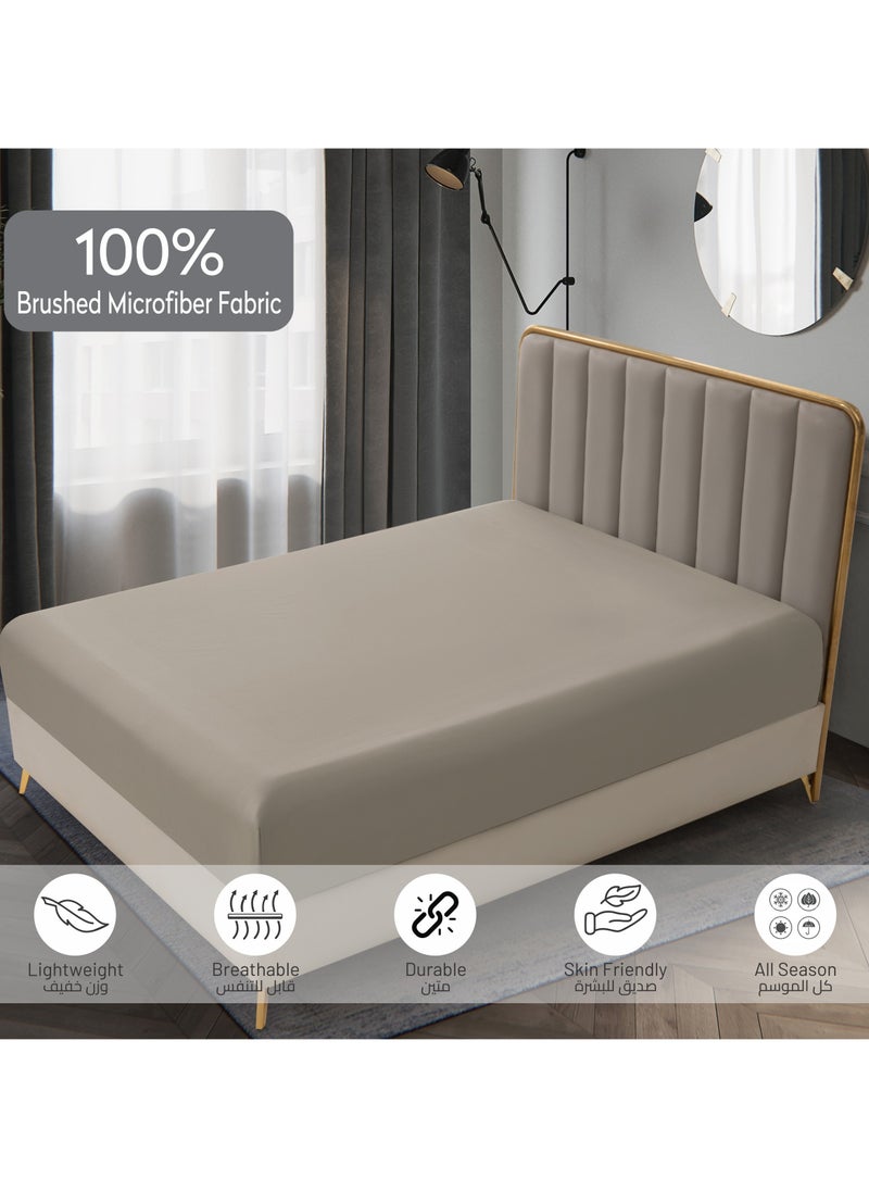 Bedding Fitted Sheet: 3-Pcs Super King Size Bed Fits(200 x 200 Cm)Solid Sheet With Pillowcases Set and Soft-Silky 35 Cm Extra Deep Brushed Microfiber Cooling Bed Sheet , Tan