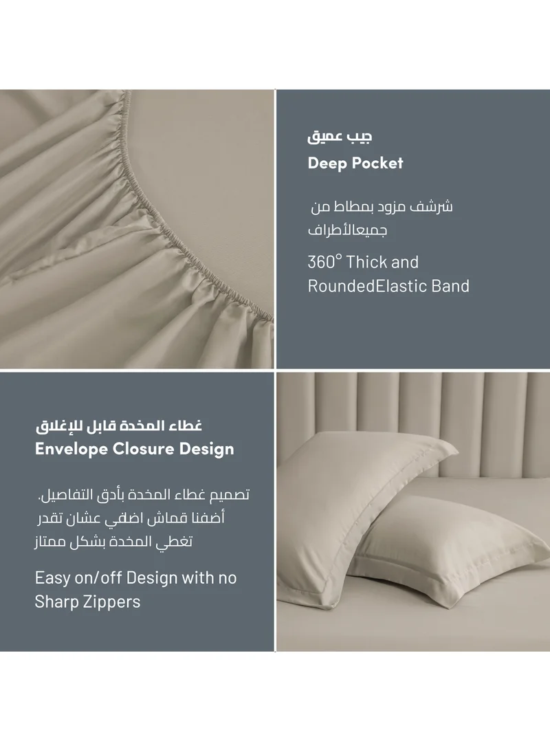 Donetella Bedding Fitted Sheet: 3-Pcs Super King Size Bed Fits(200 x 200 Cm)Solid Sheet With Pillowcases Set and Soft-Silky 35 Cm Extra Deep Brushed Microfiber Cooling Bed Sheet , Tan