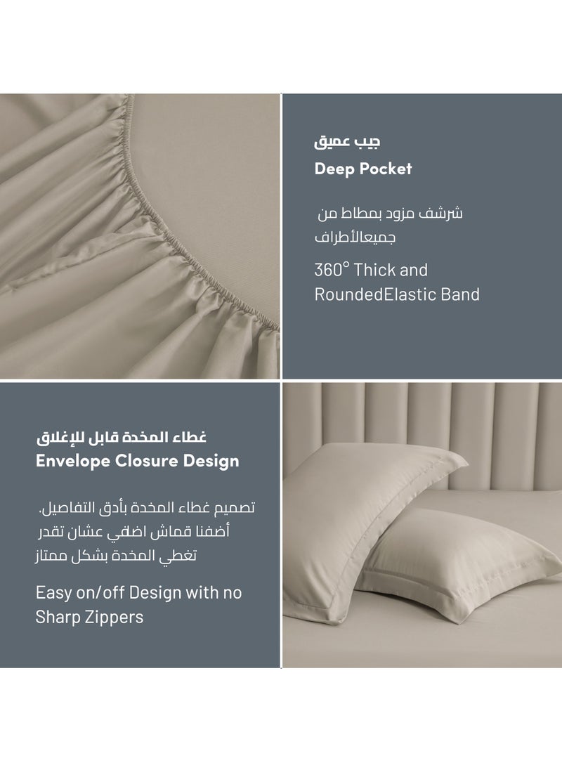 Bedding Fitted Sheet: 3-Pcs Super King Size Bed Fits(200 x 200 Cm)Solid Sheet With Pillowcases Set and Soft-Silky 35 Cm Extra Deep Brushed Microfiber Cooling Bed Sheet , Tan