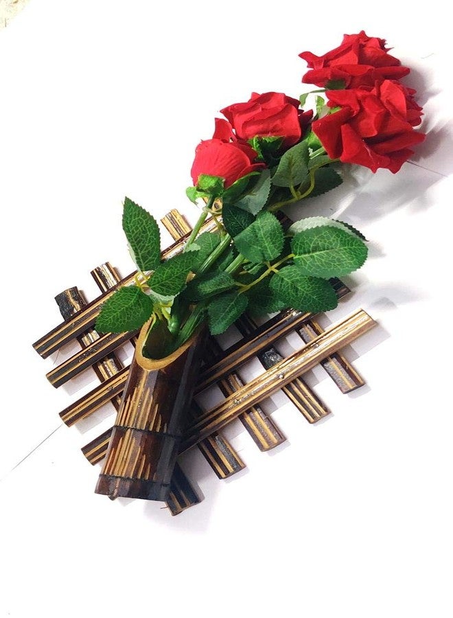 ARMAN SPOONS - Believe in Quality Royals Handmade Bamboo and Red Rose Wall Hanging Flower Vases (Small, Yellow) - 2 Piece Set, Plastic - Image 2