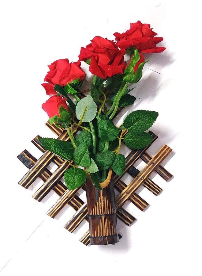 ARMAN SPOONS - Believe in Quality Royals Handmade Bamboo and Red Rose Wall Hanging Flower Vases (Small, Yellow) - 2 Piece Set, Plastic - Image 3