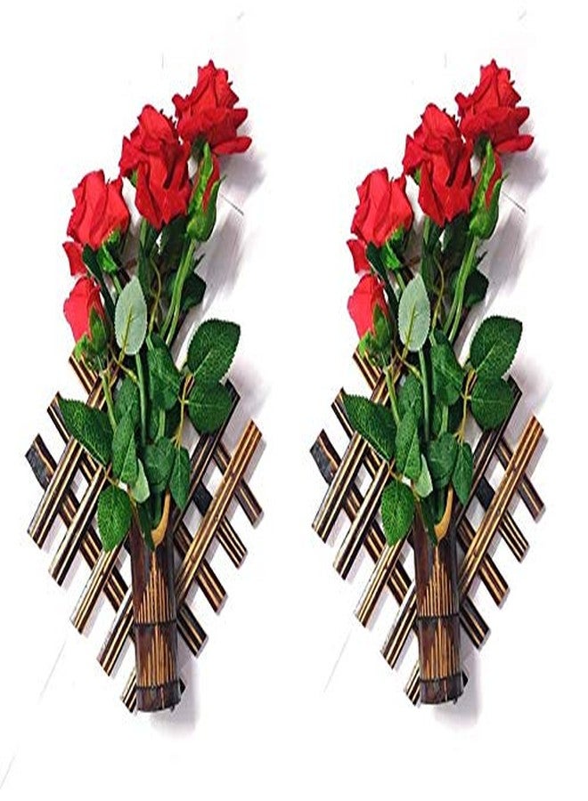 ARMAN SPOONS - Believe in Quality Royals Handmade Bamboo and Red Rose Wall Hanging Flower Vases (Small, Yellow) - 2 Piece Set, Plastic - Image 1