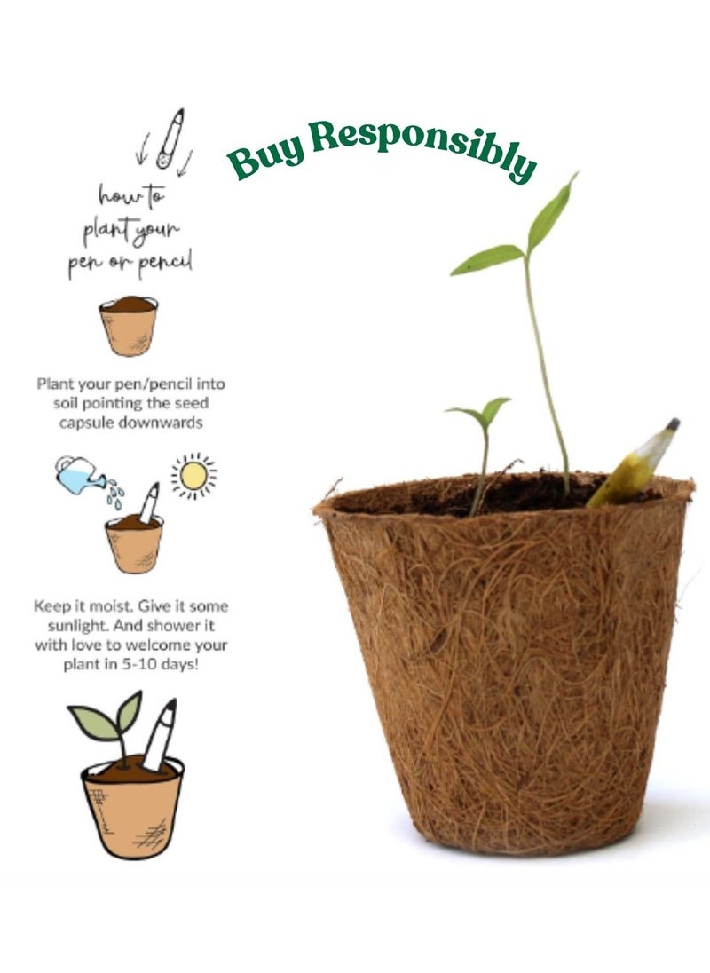 Buy Responsibly - BUY RESPONSIBLY Plantable Mega Grow Kit - 1 A5 Notepad 10 Seed Pens 12 Pencils Planter Cocopeat, 100% Eco Friendly Stationery Gift for Kids, Adults (PCs 25) - Image 1
