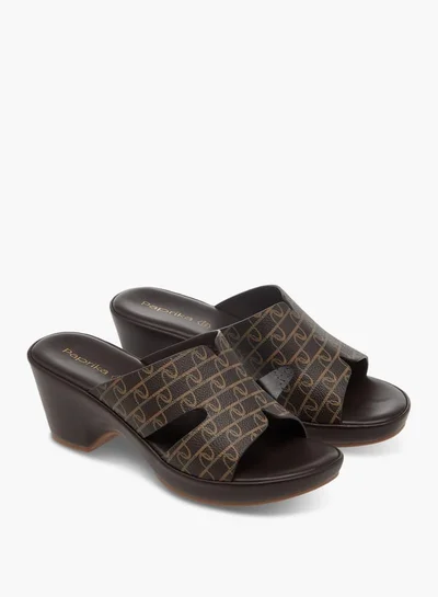 Paprika Women's Monogram Printed Slip-On Block Heel Sandals