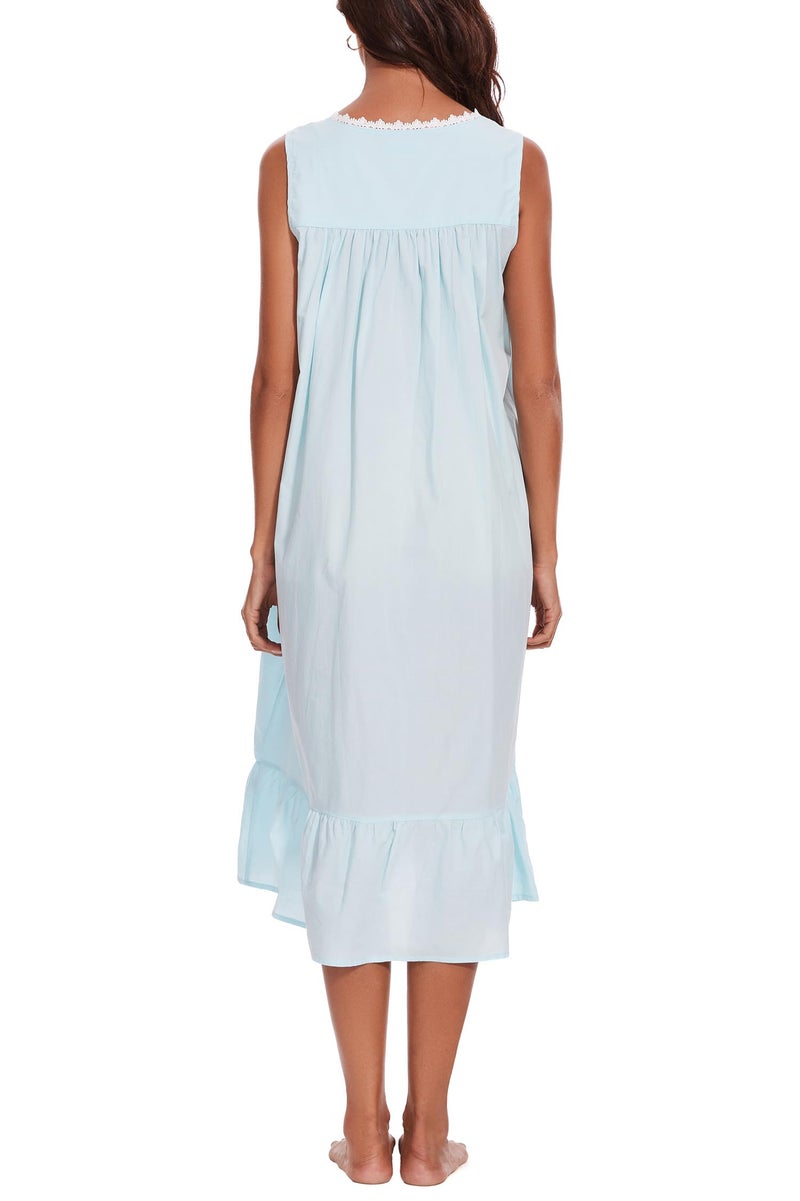 AVIIER 100% Cotton Nightgowns for Women Sleeveless Sleep Dress Ladies Gowns Sleepwear with Pockets (Light Blue, Small) - Image 5