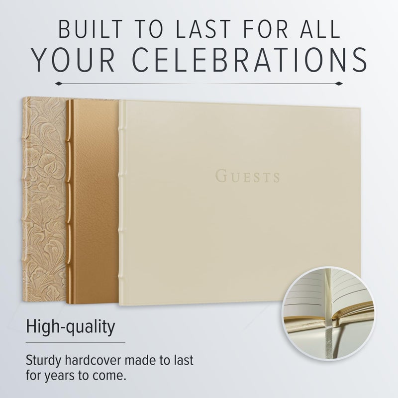 Gallery Leather Gallery Leather Guest Book Wedding, Party, Special Events, add Polaroid Photos, 192 Lined Pages, Bonded Leather, Hardcover - Acadia Tan  - Image 4