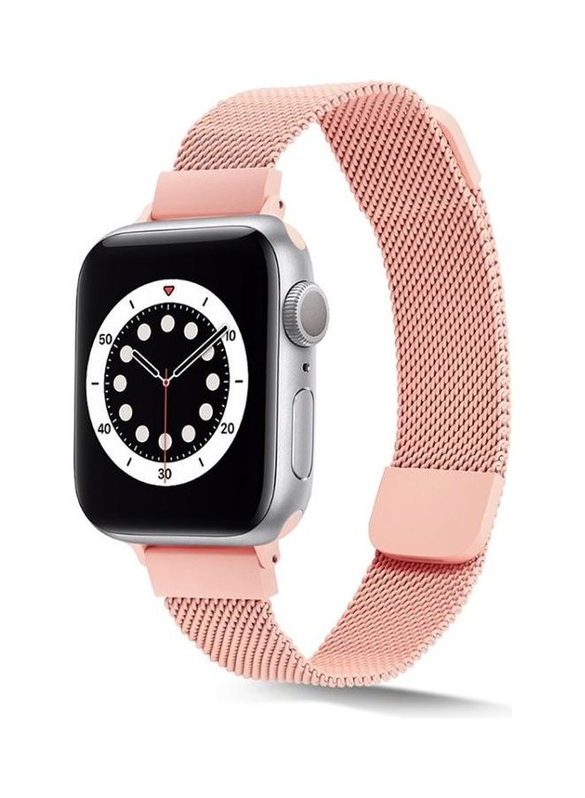 Loquat Small Waist Dual Section Milan Replacement Watchband For Apple Watch Series 7/6/SE/5/4/3/2/1 42/44/45mm Pink - Image 2