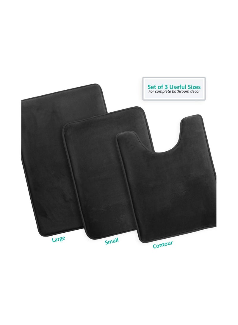 KASTWAVE Bathroom Toilet Carpet Mat, Pamper Your Feet with Luxurious Velvet Memory Foam Bath Mats - Non-Slip, Quick-Drying, and Machine Washable - 3-piece Silver Bathroom Rug Set (Black) - Image 3