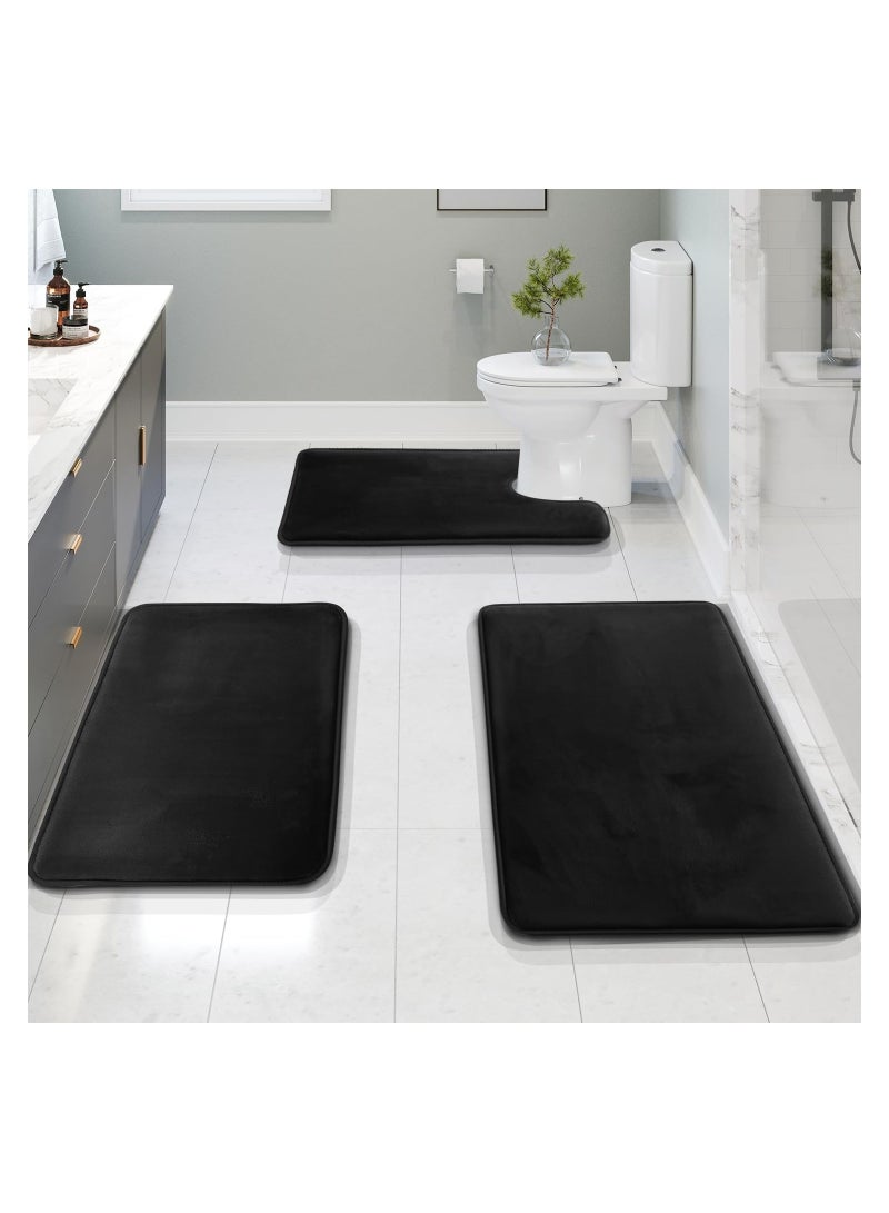 KASTWAVE Bathroom Toilet Carpet Mat, Pamper Your Feet with Luxurious Velvet Memory Foam Bath Mats - Non-Slip, Quick-Drying, and Machine Washable - 3-piece Silver Bathroom Rug Set (Black) - Image 5