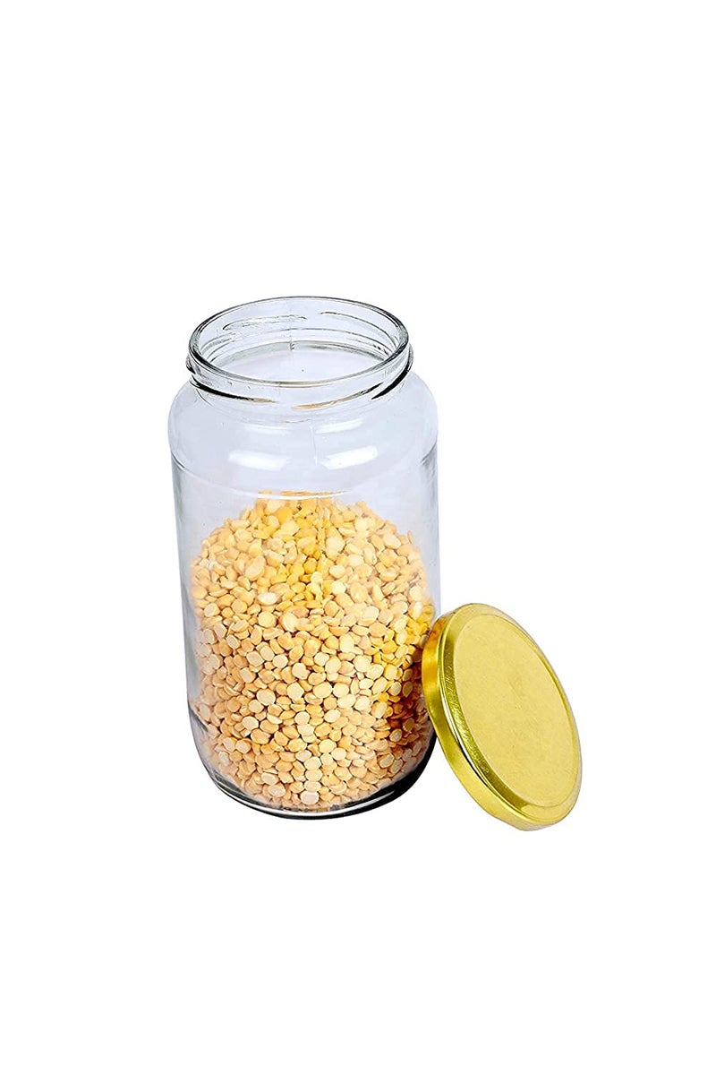 Ezalla1 Liter Round Glass Jar and Container 1000 ml with Rust Proof Air Tight Golden Lid for Kitchen Storage Jar Pickle Glass Sauce Jam jar PACK OF 6 - Image 5