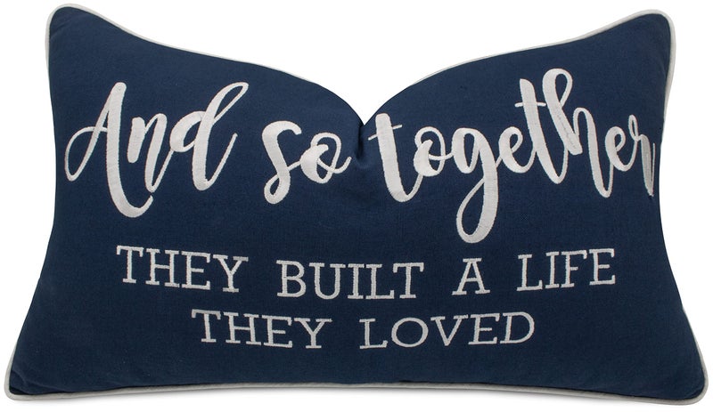 YugTex Romantic Couple Love Sentiment Embroidered Decorative Sayings Lumbar Accent Throw Pillowcase  and So Together Phrase Decor for Wedding Anniversary Valentine  12x20 Inches Navy Blue
