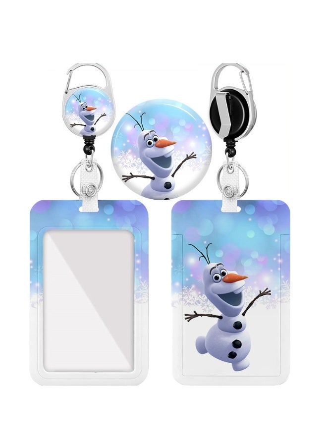 ديزني حامل بطاقة هوية بلاستيكي 2 في 1 بتصميم أولاف من ديزني فروزن، مع حبل قابل للسحب، وبكرة شارة، وسلسلة مفاتيح، ووصلة تمديد - مناسب للعمل، والطلاب، والحافلات، والأطباء، والممرضين - Image 1