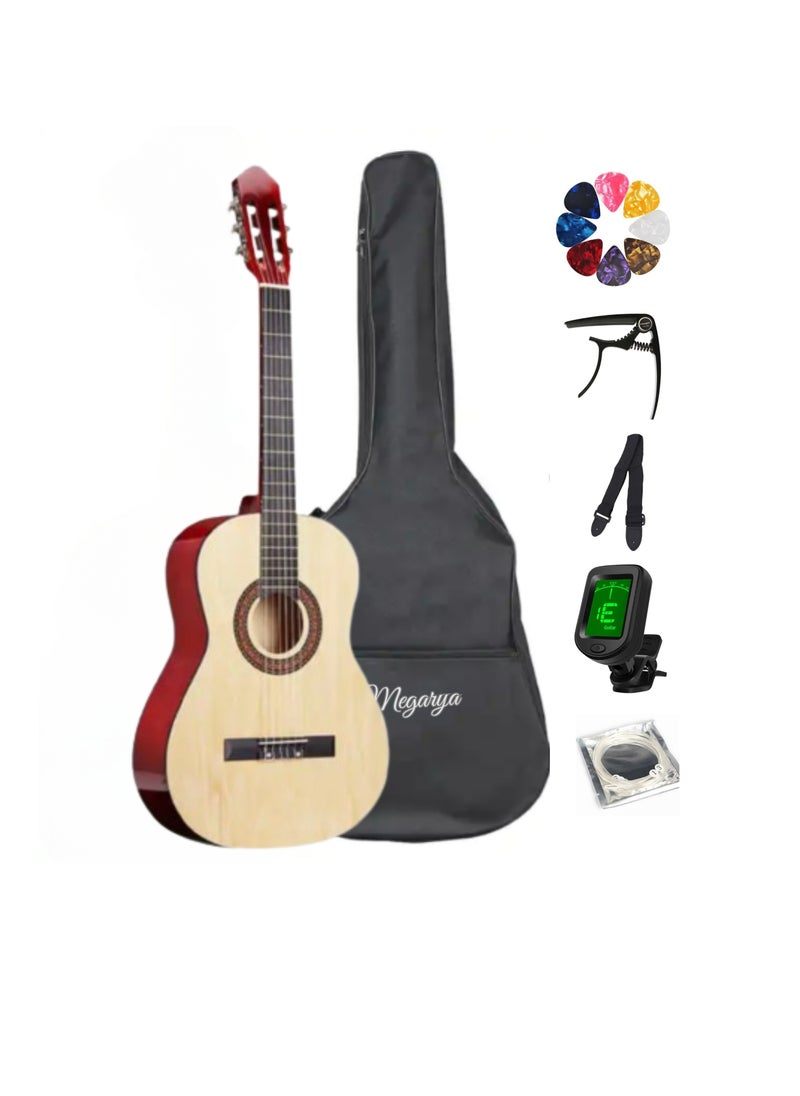 Megarya 39” Classical Guitar with Nylon Strings Guitar with Truss Rod for Beginner Professional Acoustic with Bag, Strap, Capo, Picks, Strings, Tuner(Natural)  - Image 1