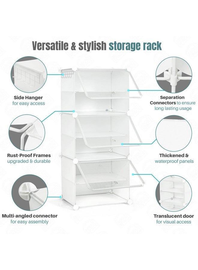 ABOUT SPACE ABOUT SPACE Shoe Rack for Home with Door - 12 Pair DIY Slipper Stand with Hanger, 3 Cube Expandable Shelves Closed Shoes Rack for Home Men, Women Heels Boots Flip-Flops (White - L 40 x B 30 x H 90 cm)  - Image 3