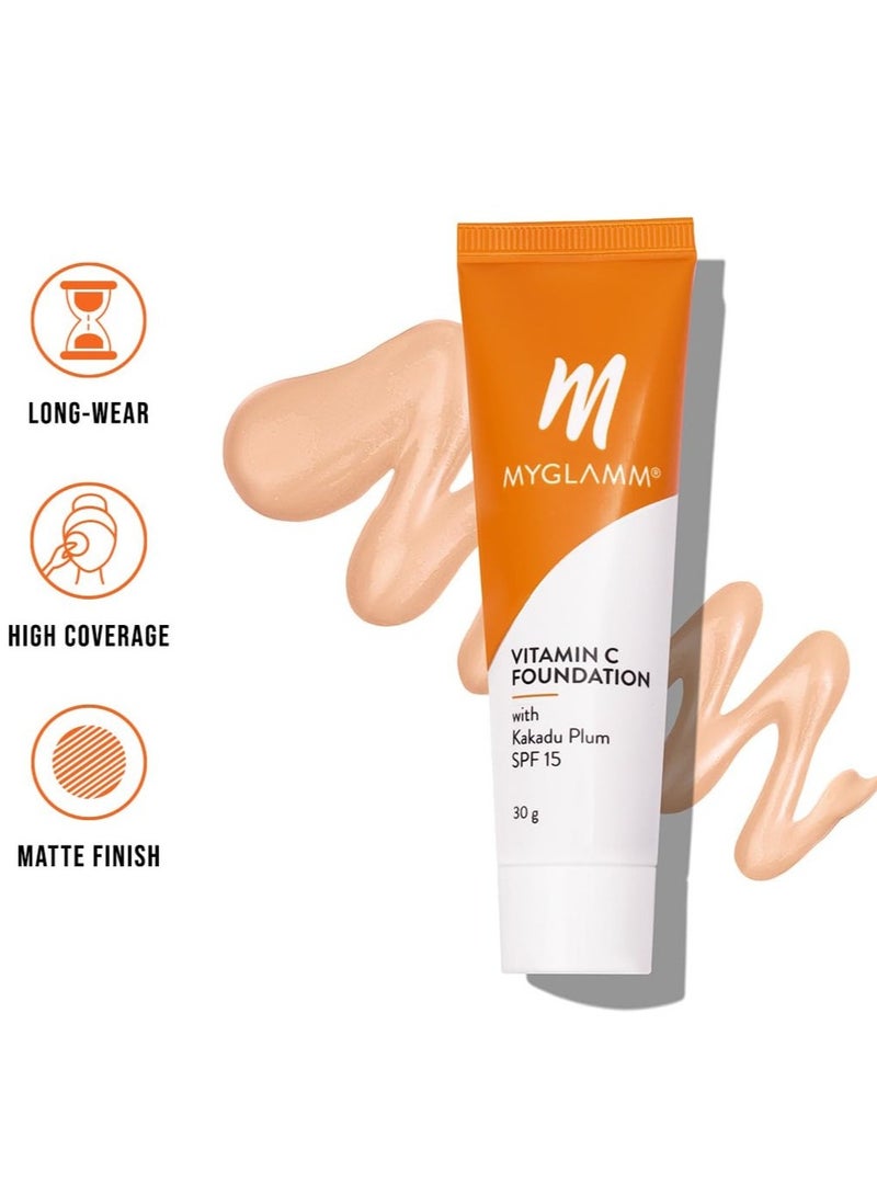 MyGlamm Vitamin C Foundation  Light Cool Long Lasting  Medium To Full Coverage Foundation With SPF 15 With Hyaluronic Acid  30g - Image 2