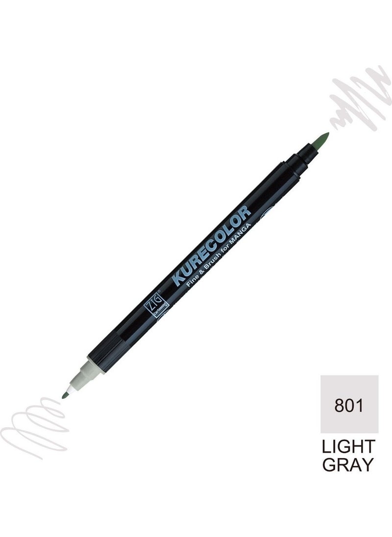 Zig Kurecolor Mangaka Fine&brush Double-Sided Pen CNKC-2200 No 801 Light Gray  - Image 1