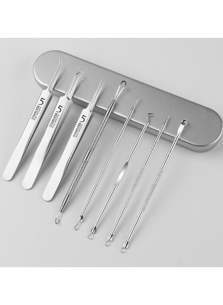 Generic 8-in-1 Stainless Steel Blemish Tool Kit - Super Pointed No.5 Tweezers, Comedone Extractor & Blackhead Remover for Professional Skin Care | Hypoallergenic  - Image 1