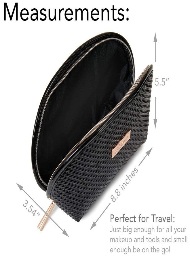 Skone Luxury Designer Makeup Bag - Stylish Patent Leather Cosmetic Organizer with Rose Gold Zipper, Travel-Friendly, Waterproof, Durable & Cruelty-Free for Beauty Essentials and Accessories, Black - Image 2