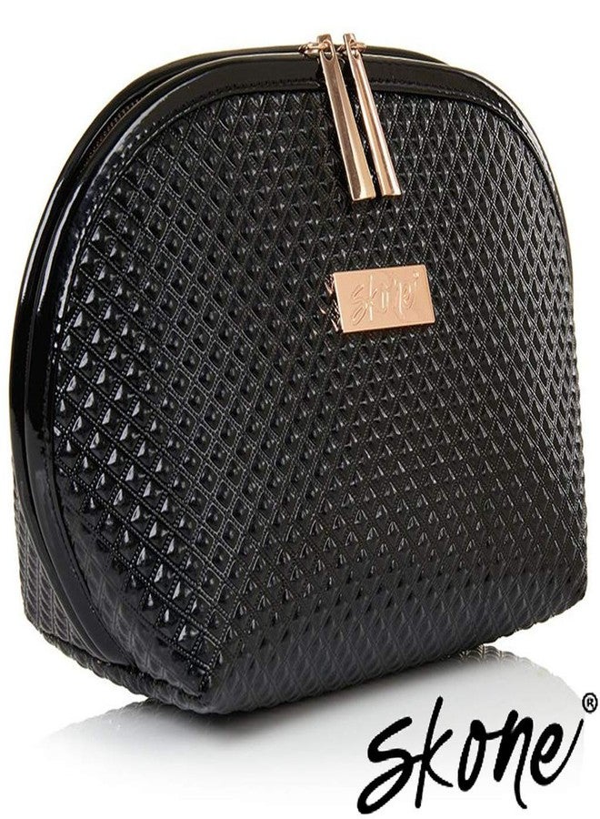 Skone Luxury Designer Makeup Bag - Stylish Patent Leather Cosmetic Organizer with Rose Gold Zipper, Travel-Friendly, Waterproof, Durable & Cruelty-Free for Beauty Essentials and Accessories, Black - Image 5