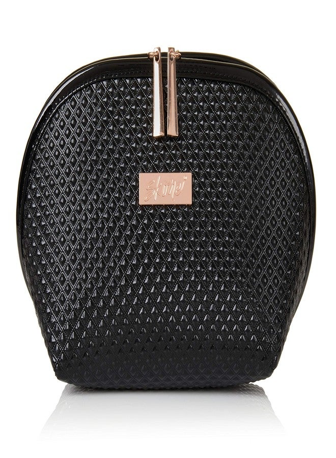 Skone Luxury Designer Makeup Bag - Stylish Patent Leather Cosmetic Organizer with Rose Gold Zipper, Travel-Friendly, Waterproof, Durable & Cruelty-Free for Beauty Essentials and Accessories, Black - Image 1