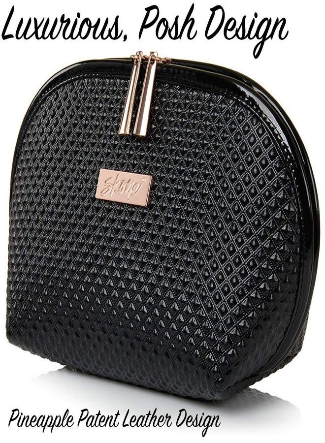 Skone Luxury Designer Makeup Bag - Stylish Patent Leather Cosmetic Organizer with Rose Gold Zipper, Travel-Friendly, Waterproof, Durable & Cruelty-Free for Beauty Essentials and Accessories, Black - Image 3