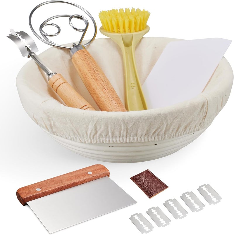 Dimpola Banneton Bread Proofing Basket Banneton Basket Set Sourdough Proofing Basket Round Proofing Bowls Handmade Rattan Baskets and Liners (Round 9 inch Baking Set) - Image 1