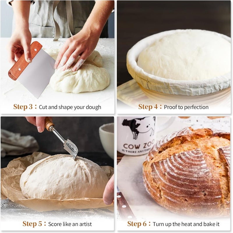 Dimpola Banneton Bread Proofing Basket Banneton Basket Set Sourdough Proofing Basket Round Proofing Bowls Handmade Rattan Baskets and Liners (Round 9 inch Baking Set) - Image 4
