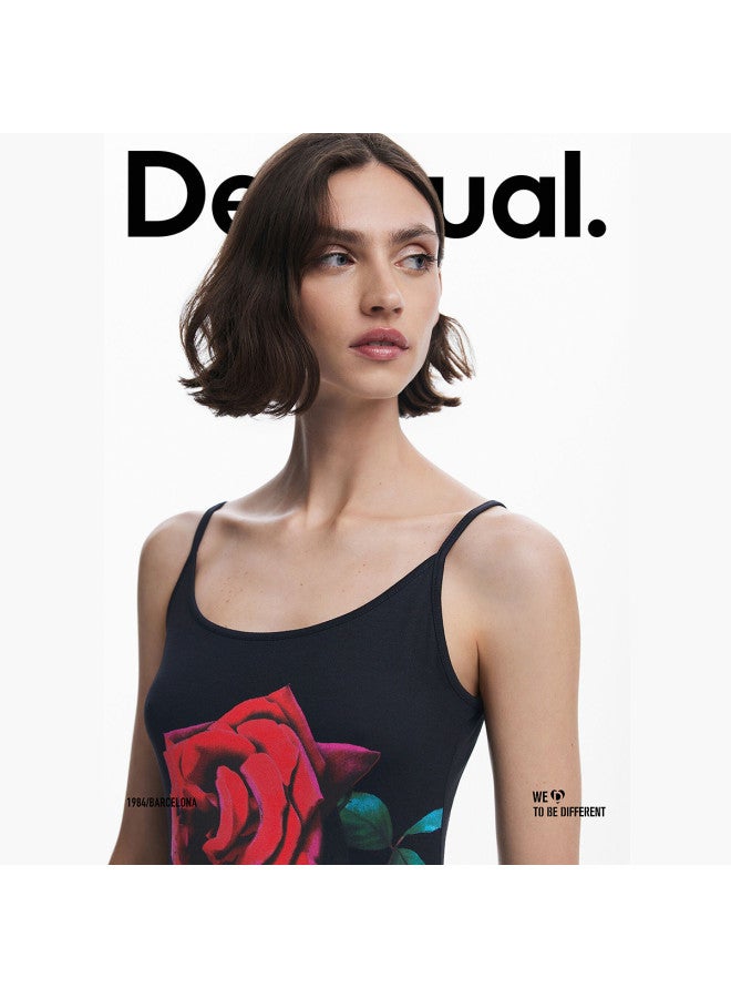 DESIGUAL tyler Collaboration Rose Print Strapless Dress Ss25 - Image 4