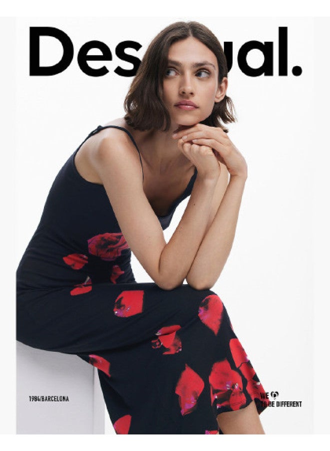 DESIGUAL tyler Collaboration Rose Print Strapless Dress Ss25 - Image 1