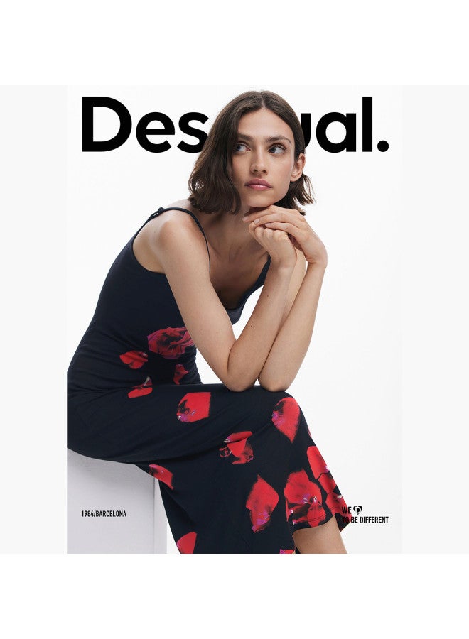 DESIGUAL tyler Collaboration Rose Print Strapless Dress Ss25 - Image 2