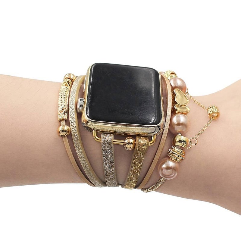 Black Classic Leather Strap Smartwatch Band Compatible with Apple Watch / SE with Adjustable Fit Replacement Strap for Daily Wear - LILA - Image 1