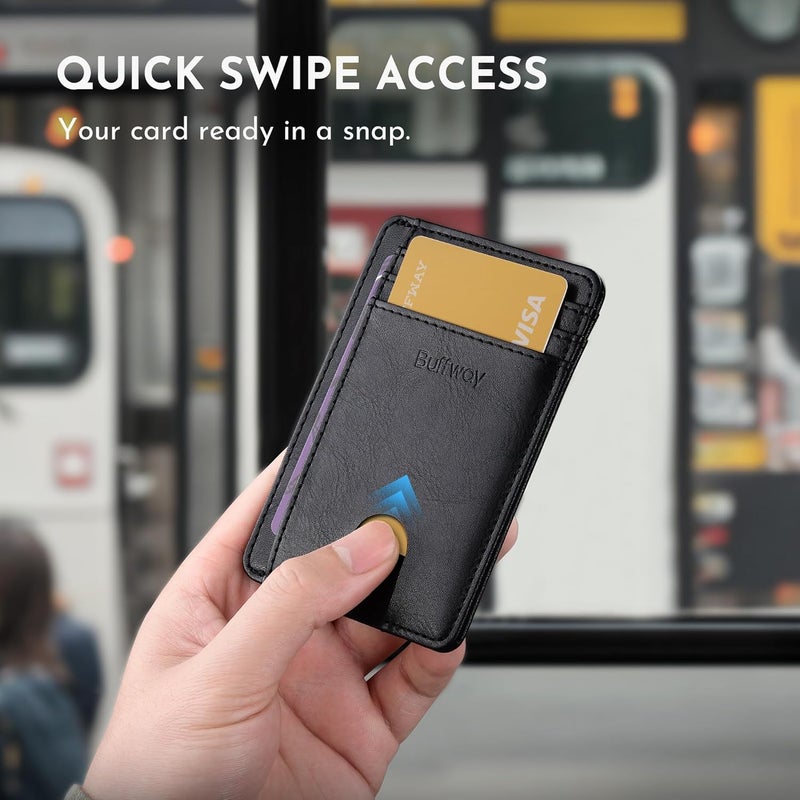 Buffway Slim Minimalist Front Pocket RFID Blocking Leather Wallets for Men and Women - Slate Black | Slim, Minimalist, Front Pocket, RFID Blocking - Image 4