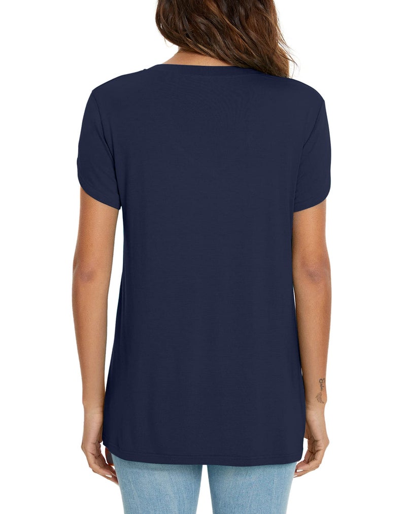 KUOTAI Going out Tops for Women Summer Casual V Neck Short Sleeve Tshirts(Navy blue, Medium) - Image 4