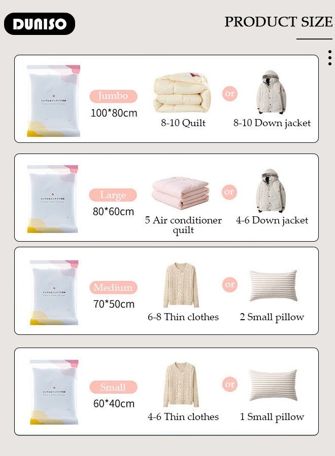 DUNISO Vacuum Storage Bags- Pack of 10 (2 Jumbo + 2 Large + 2 Medium + 4 Small) Reusable Compression Bags Space Saver for Packing, Clothes, Comforters, Blankets - Image 4