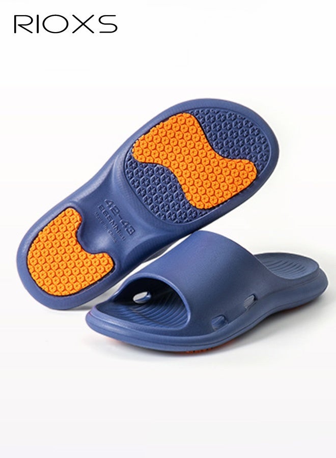 RIOXS Unisex Slippers, Open Toe Non Slip Shower Shoes, Soft Lightweight House Slippers for Women and Men, Quick Dry  Cushioned Thick Sole Slides, Arch Support Oder Free Beach Sandals for Indoor Bathroom Dorm Pool Home Beach, Blue - Image 4